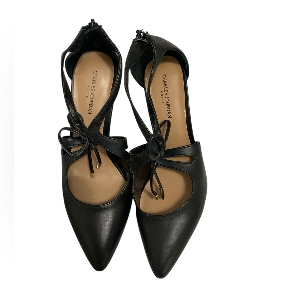 Charles Jourdan Black Heels-Tie-Front-NEW
